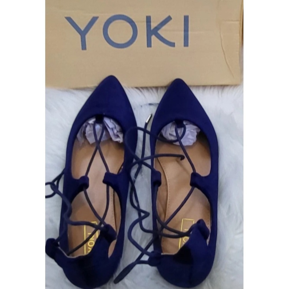 Yoki Womens Ballet Flats Size 10N Navy Lace Up Urban 80 Pointed Toe Velvet